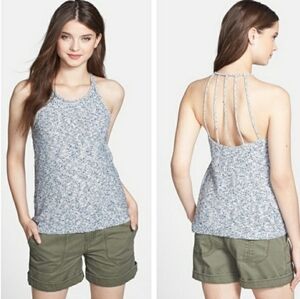 Lucky Brand Blue and White Knit Sweater Tank with Back Staps Size S